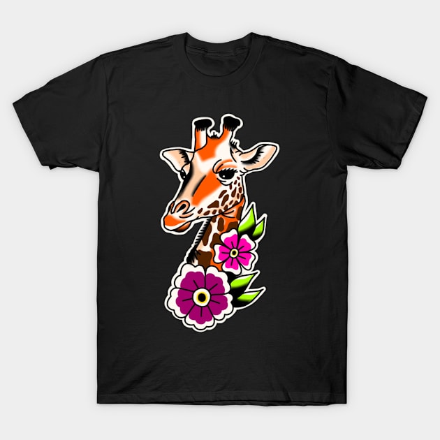 Giraffe Flower Traditional tattoo T-Shirt by rafaelwolf